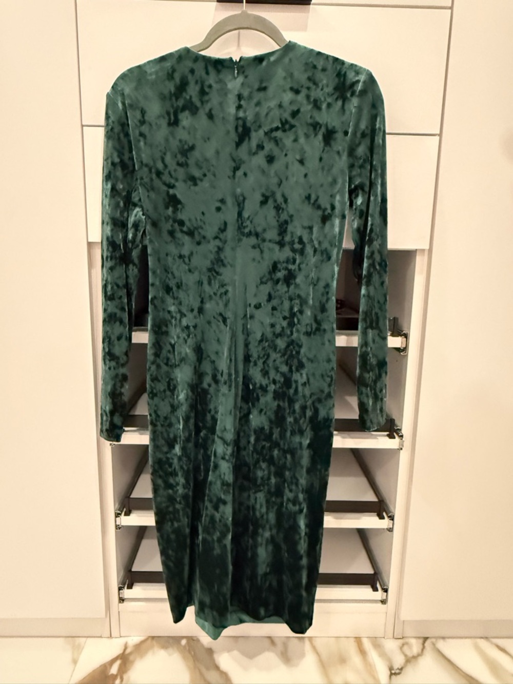 Calvin Klein Deep Green Velvet Twist-Front Long Sleeve Dress - Picture 5 of 6